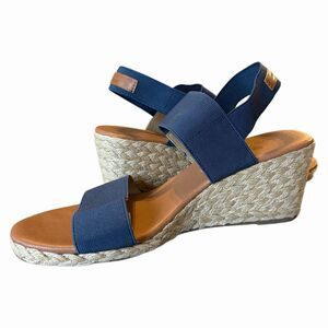 Tommy Bahama Womens Sakura Sandal Sz 8 Navy Blue Elastic Straps Espadrille Wedge
